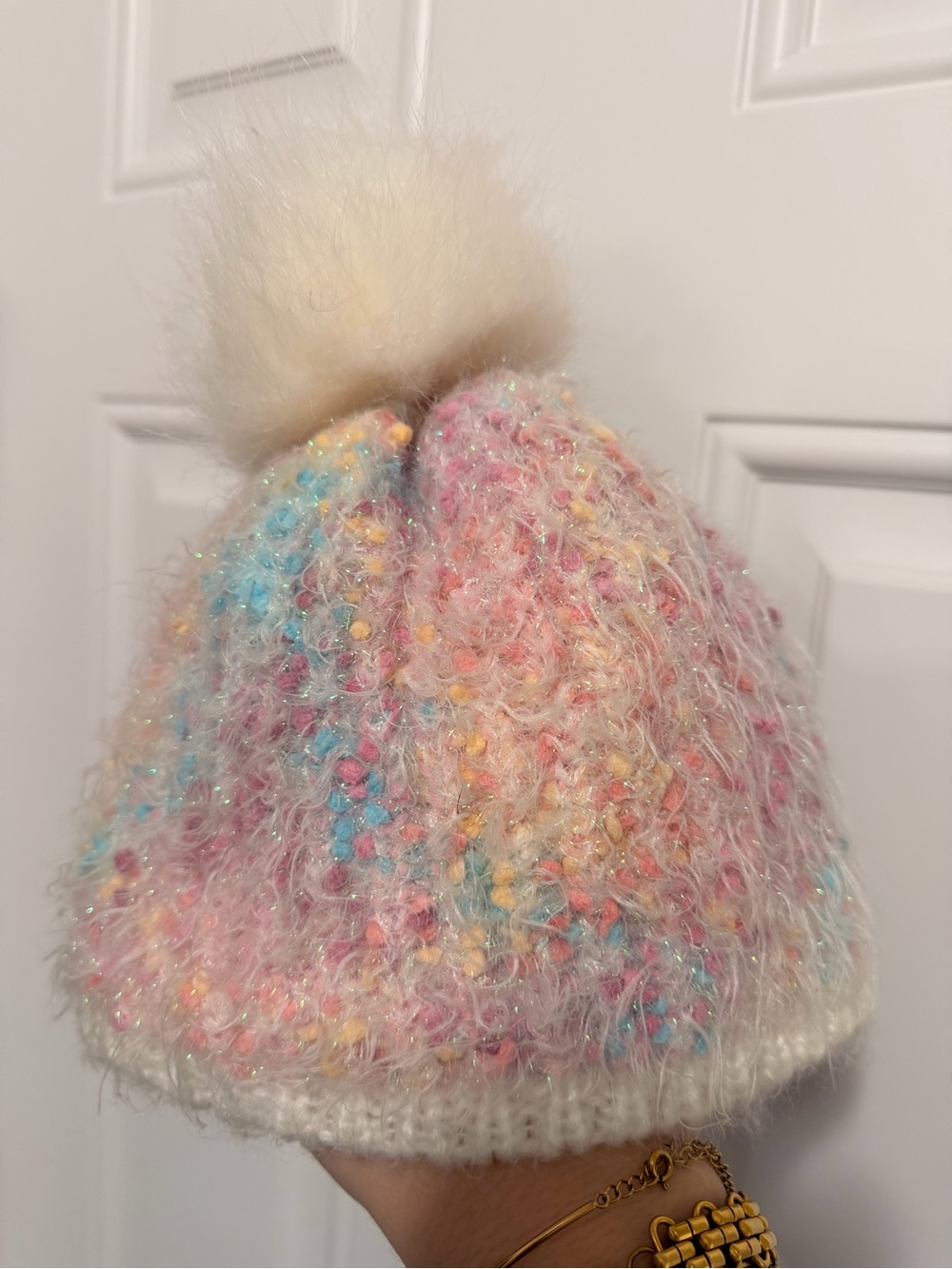The Children's Place Pastel Speckled Knit Pom Beanie in White and Multicolor
